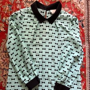 Kate Spade New York “Isadora”Bow-Print Collared Blouse Size 0